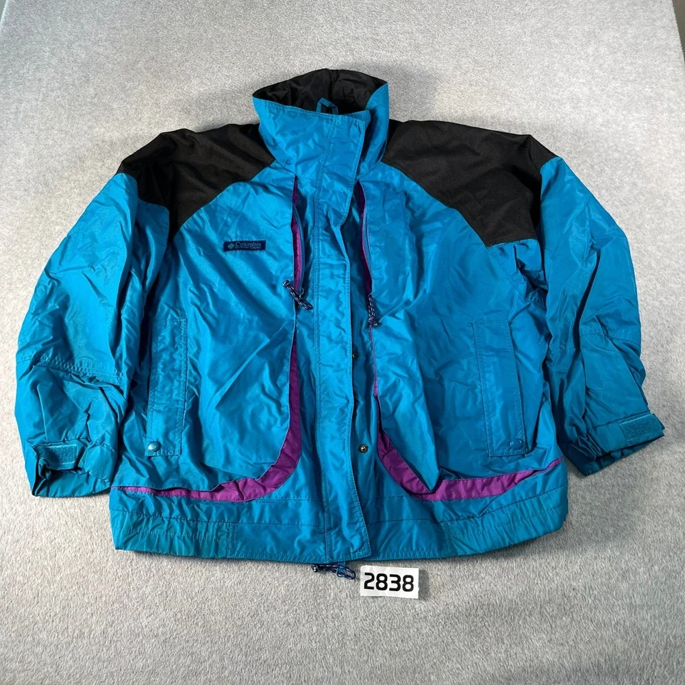 Vintage 90s Columbia Powderkeg Jacket Mens Blue Good Colorblock Retro Skiwear